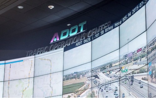 Image of a wall of screens at the Arizona Dept. of Transportation